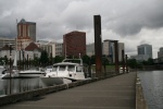 The public dock at Riverplace Marina - City of Portland in the background (typical Oregon overcast sky)