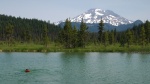 Salty's first swim - Hosmer Lake, with South Sister in the background