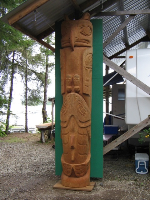 Totem pole carved by a summer resident.