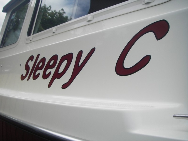 Sleepy C, portside name decal installed.  Font is 