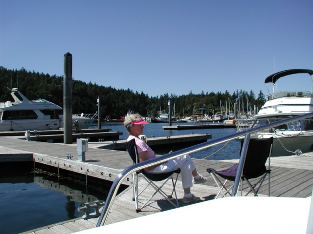 Dreamer's owner relaxing at Deer Harbor WA.