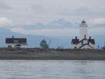 New Dungeness Lighthouse on Dungeness Spit, 7  mile long worlds longest natural sand spit, with the Olympic Mountians in the background.
