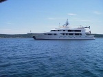 Evivia in Sequim Bay, Westport 155, with a tender the size of our CD-22. Wish I could have been closer to see it come into Sequim bay around the corner of Travis Spit.