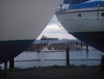 Ocean view, looking across Port Angeles harbor and Ediz Hook.  Ship traffic.