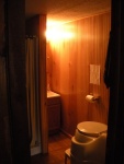 Bathroom with composting toilet.