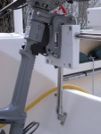 Highlight for Album: Outboard storage bracket for inflatable.  Borrowed/stolen from Peter on C-Dancer.