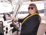 Patty at Helm of Daydream on Lake Washington 4-4-09