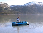 (AnchortownJim) Bill trying out the dinghy, Pigot Bay, PWS, 6/19/04