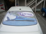 Digital print on rear window, yan can barely tell its there from the inside