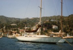 Dad's Catalina 38 in Avalon.  Did you know you could fit 17 of your closest friends on board?  Don't tell dad.  1980