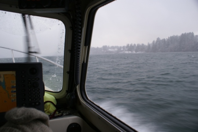 Winter Boating 026 - Budd Bay heading North, snow arriving