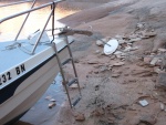 Bow ladder.  Paper plate on anchor chain used to keep varmits at bay.  At Lake Powell we had a mouse in the cabin before we took precautions!