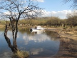 on the beach at Palo verde boat area canyon Lake.  Covered picnic tables, sand beach and toilets 100 yards from an excellent ramp