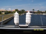 Out of the way location for fenders w/o using up storage space or obstructing the view of the front corners of the boat.