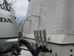 Rear quarter.  Rod holders were subsequently relocated higher to allow the outboards to be fully rotated up.