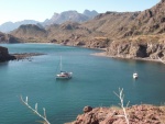 Anchored for the night at natural hot springs cove - gorgeous turquoise water
