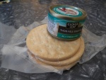 A boater's lunch.  Pilot bread and tuna.  The little cans are only available in Canada and have a 