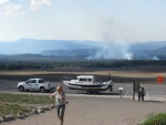 Crater Lake lookout with natural fire in background.  Rangers were monitoring but it was being allowed to burn