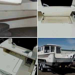 Jerry And Helen's New 25. Cream exterior and nonskid with Nomad accent. Interior fabric will be Taupe. (All Photos Courtesy Of Les Lampman - Thanks Les)!  3/8/04