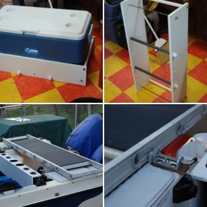 Finished platform with spring locks and black starboard insert table

Plan to add quick attach for large cooler