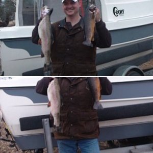 Lake Almanor fishing trip 29DEC11.  5lb Rainbow and 3lb Brown
