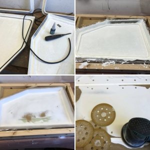 I'm modifying each lazarette to hold a 5 gal. horizontal propane tank. Starboard tank for heater and stove. Port tank for BBQ. Problem: Existing lockers are too small. Solution: Make them bigger. This means not just the interior of the locker, but the opening as well. I also wanted the opening to match the profile of the original hatch opening so, although it will look a little different from the original, it won't look like it wasn't part of the original design. I started with a mockup of the enlarged interior to make sure everything needed to meet ABYC guidelines will fit inside.