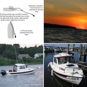 C-Dory 16 Cruiser with Suzuki 40HP 4-Stroke and Yamaha 4HP 4-Stroke Kicker -- Stern view showing security cable placement for kicker