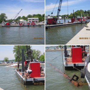 This is the 200 year old mast caught in a fishing net off the tip of Long Point(Lake Erie) in early May 2015. It is 77 feet long - 15 to 20 inches in dia. - solid pine and weighing(waterlogged) between 15 and 20 tons. This is the day it was put back in the water as ordered by the Ontario government.