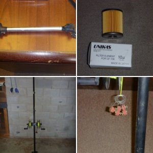 10 micron fuel filter water separator with water drain inlet can be switched to either size compact size, have one replacement filter neither item was ever used. $50 for the unit 10 dollars for replacement filter 9" high 4" wide body, about 6" from nipple to nipple