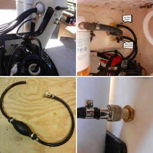 Fuel port next to outboard cable exit with rubber dust cap