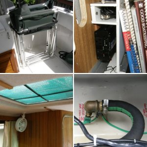 Added liner inside portside cock pit storage to protect wiring, etc. Shown is outboard motor mount for swim step