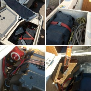 Port lazarette: this is where the house battery is going. Drilled a hole for the cables, added a grommet and some anchors for the battery hold down strap.