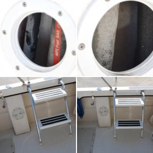 Port side mounted portable cockpit step ladder forward of fuel fill system access port.