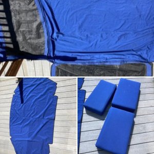 Blue cushions.  Two  24" x 15"   One  24" x 12"