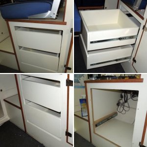 Area under helm seat where refrigerator was located.
