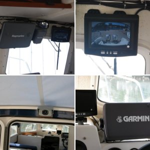 Backup system LCD color monitor beside GARMIN 2006C. Audio from camera mic is fed to monitor.