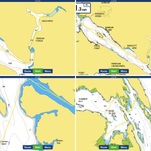 Whales bubble feeding in front of Hoonah, Icy Point restored cannery