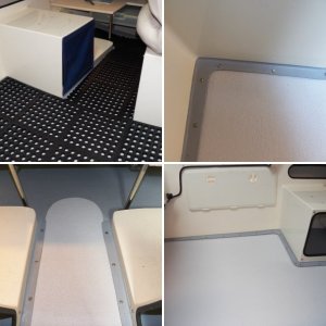 After my balsa core repair, I needed to paint the deck.  KiwiGrip has a good reputation and would hide any ripples in the new fiberglass.  But it is expensive at about $50 per liter and I needed 2 liters, or so I thought.  Then it occurred to me that I don't need or want nonskid under the seat boxes.