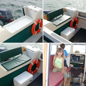 Since my crew is a bit shorter than me I put in a step in front of the commuter style seat set up.  It is just a simple step with a flip lid to allow interior storage.  Best thing is that it is attached with only two screws so it is easily removed without leaving damage.
