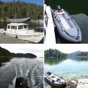 Boat #1  (1989-1991): 1980 RIS 9 with a 1976 Johnson 15hp (with 9.9 decals to make it "legal").