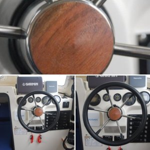 Wheel Hub replaced with teak hub.