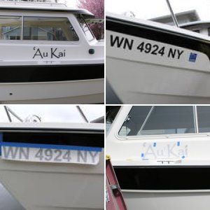 Boat name applied.  'Au Kai means "Ocean Traveler".