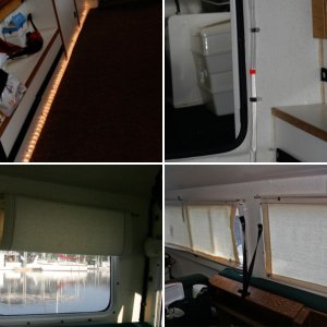 Copilot storage made from lucite sheet cut, heated and formed into a simple L shape. Mounted to forward bulkhead and seat box. Teak trim stiffens and covers the top edge.