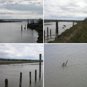 Stillaguamish River (Stilly) at SR 532 bridge, between Stanwood and Camano Island, looking west.  Tide at about +2 ft., actual depth unknown.
