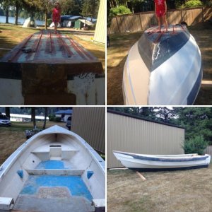 Cabin removed from hull, took 3 of us to carry it there