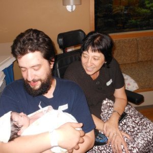 New grandson, Duncan James with grandmother Dee and dad Derrick