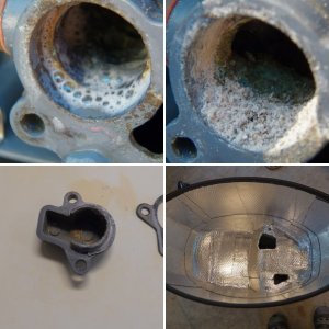 The thermostat and the cover had some build up.  Good thing I was careful removing the gasket, as the new thermostat did not come with a new gasket.