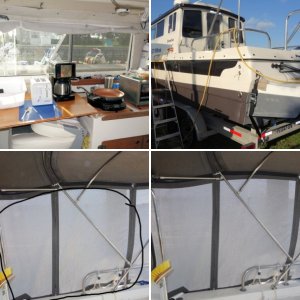 berth with topper from amazon.com.  Marinebeam 18-LED lights.  Cabin 9 white, 3 red LED provide what E calls "that New Amsterdam Bordello effect" for when you want that.