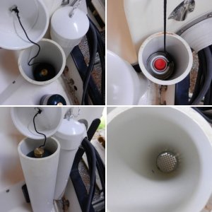 Two fuel canister "lockers" one large, one small. A keeper line is attached to each lid to keep it from going overboard.