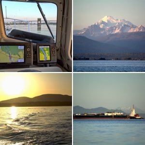 A flat calm north end of Rosario Strait, after entering via Obstruction Pass, after leaving James Island May 4th, 2019